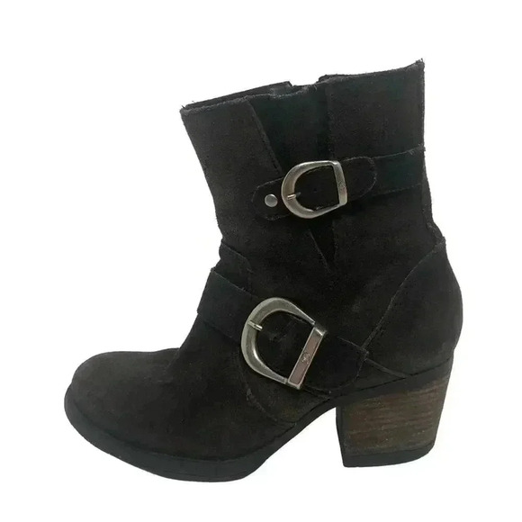 Born Dark Brown Suede Buckled Distressed Booties Women's Size 6.5 - Picture 1 of 13